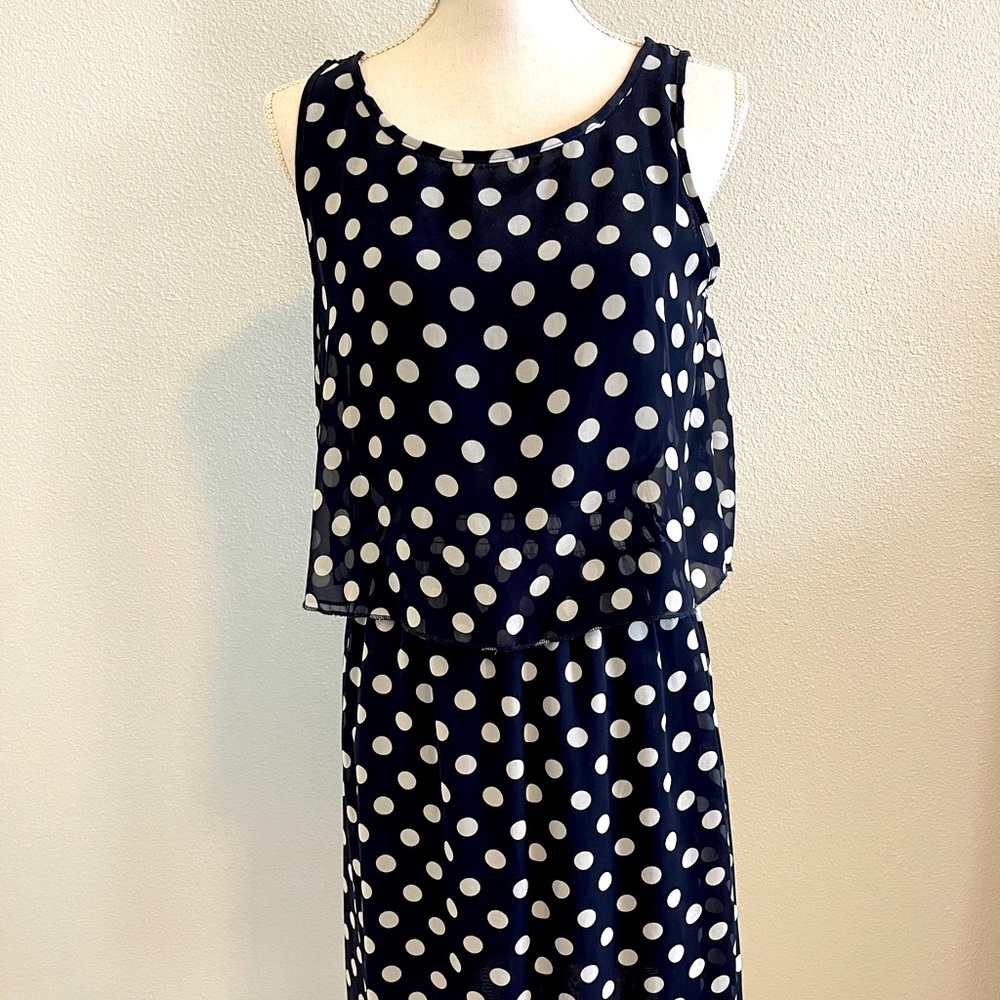 Navy and white polka dot light dress.